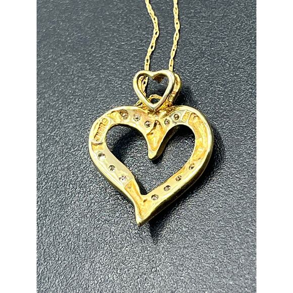 JWBR Vintage 10K Yellow Gold and Diamond Open Heart Love Pendant Necklace - Picture 2 of 12